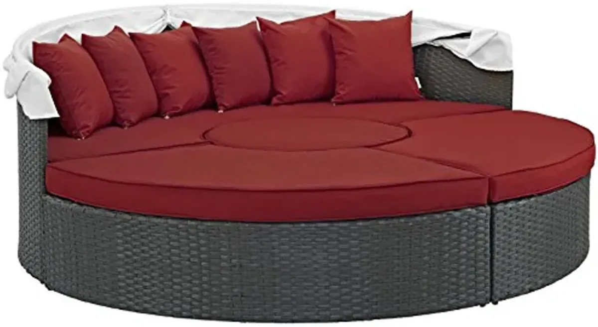 Modway Sojourn Outdoor Patio Sunbrella Sectional Daybed with Canopy in Canvas Red