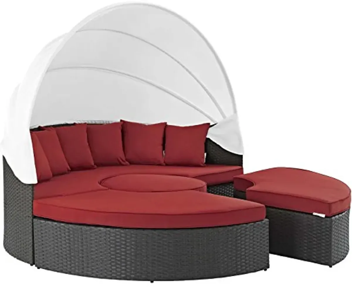 Modway Sojourn Outdoor Patio Sunbrella Sectional Daybed with Canopy in Canvas Red