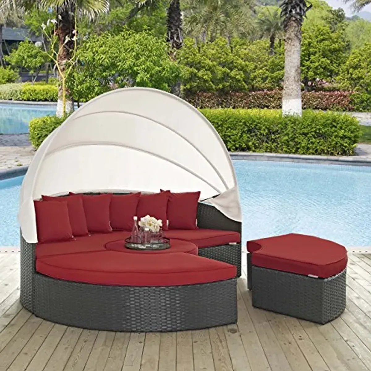 Modway Sojourn Outdoor Patio Sunbrella Sectional Daybed with Canopy in Canvas Red