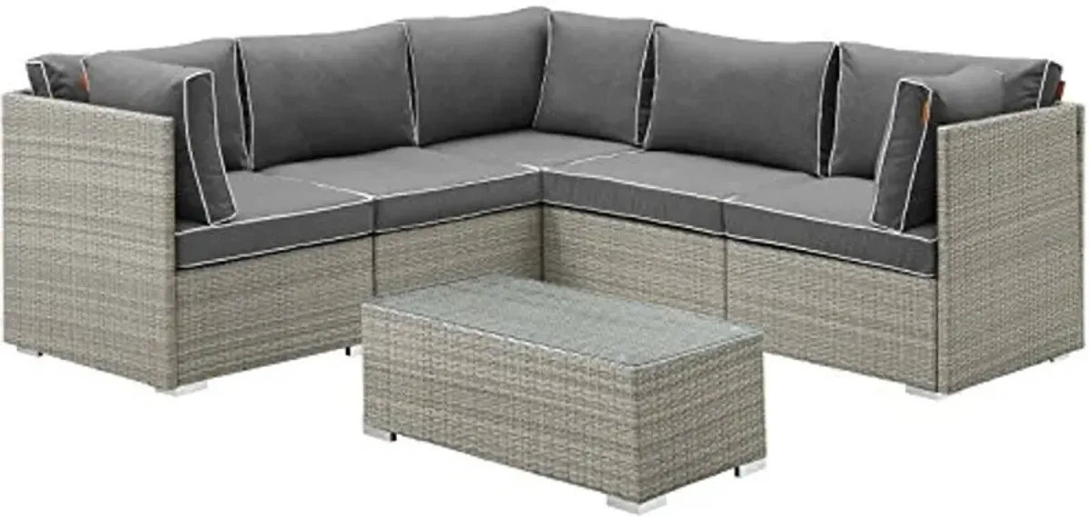 Modway EEI-3016-LGR-CHA-SET Repose 6 Piece Outdoor Patio Sectional Set in Light Gray Charcoal