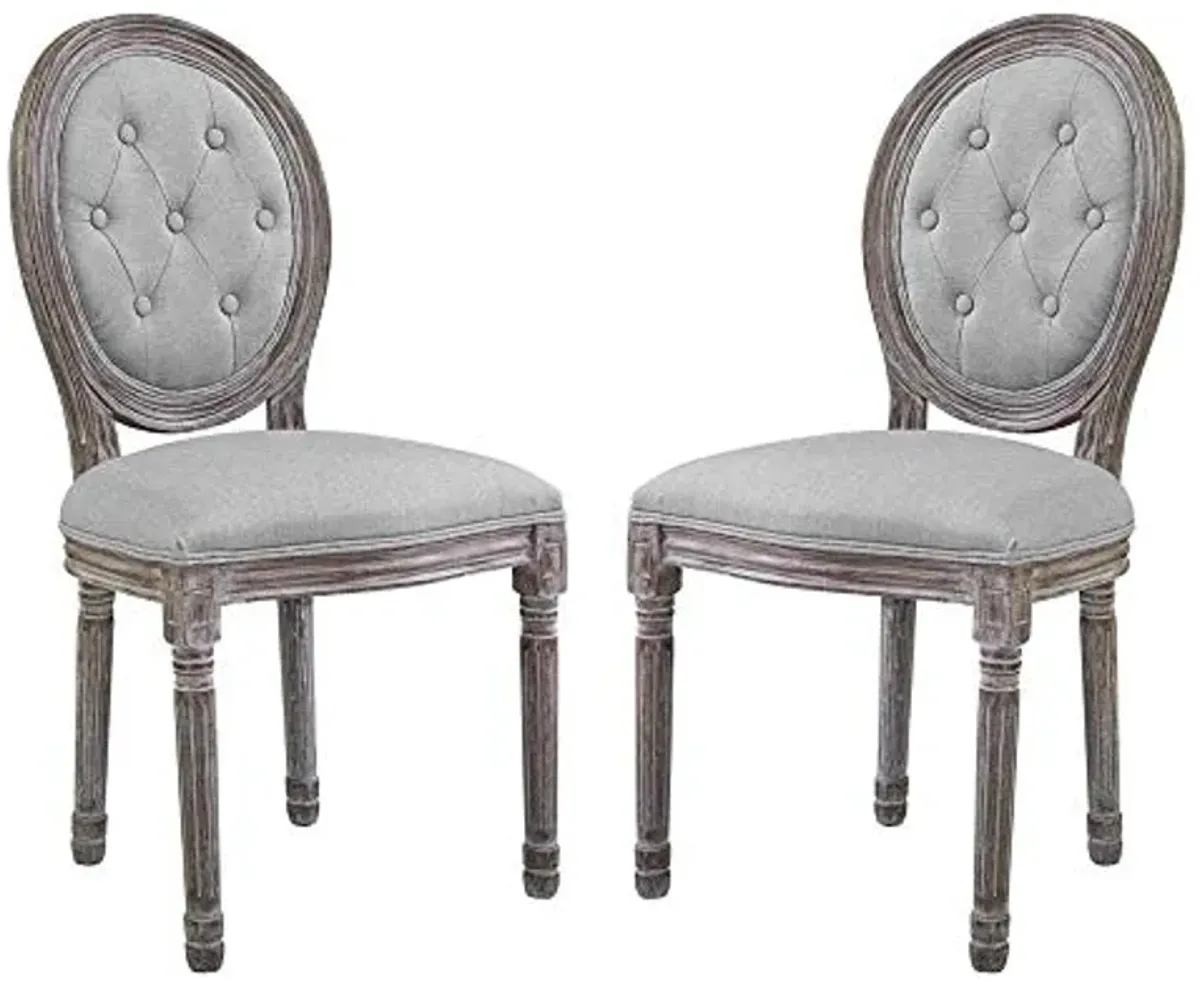 Modway Arise French Vintage Tufted Upholstered Fabric Two Dining Side Chairs in Light Gray