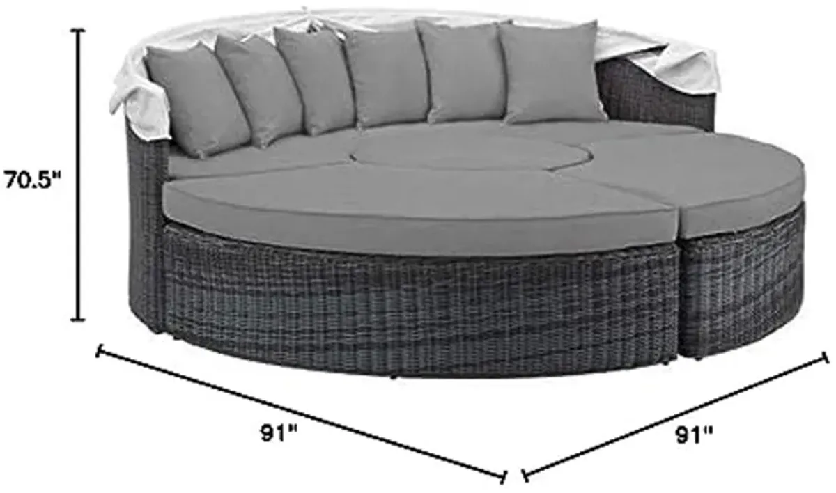 Modway Summon Outdoor Patio Daybed with Canopy and Sunbrella Cushions in Canvas Gray