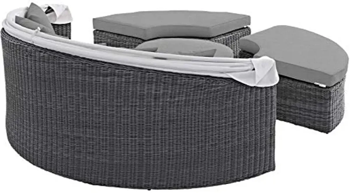 Modway Summon Outdoor Patio Daybed with Canopy and Sunbrella Cushions in Canvas Gray