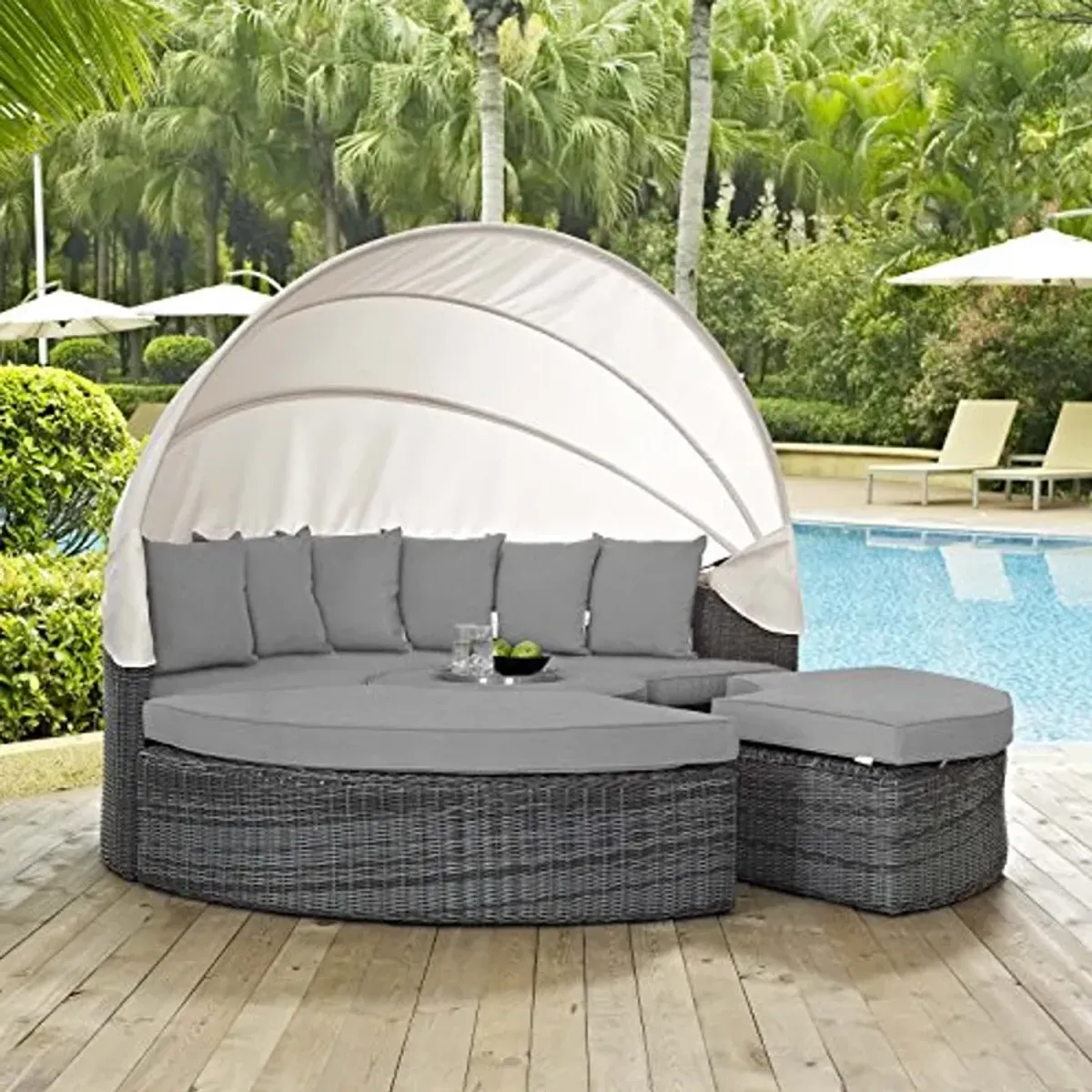 Modway Summon Outdoor Patio Daybed with Canopy and Sunbrella Cushions in Canvas Gray