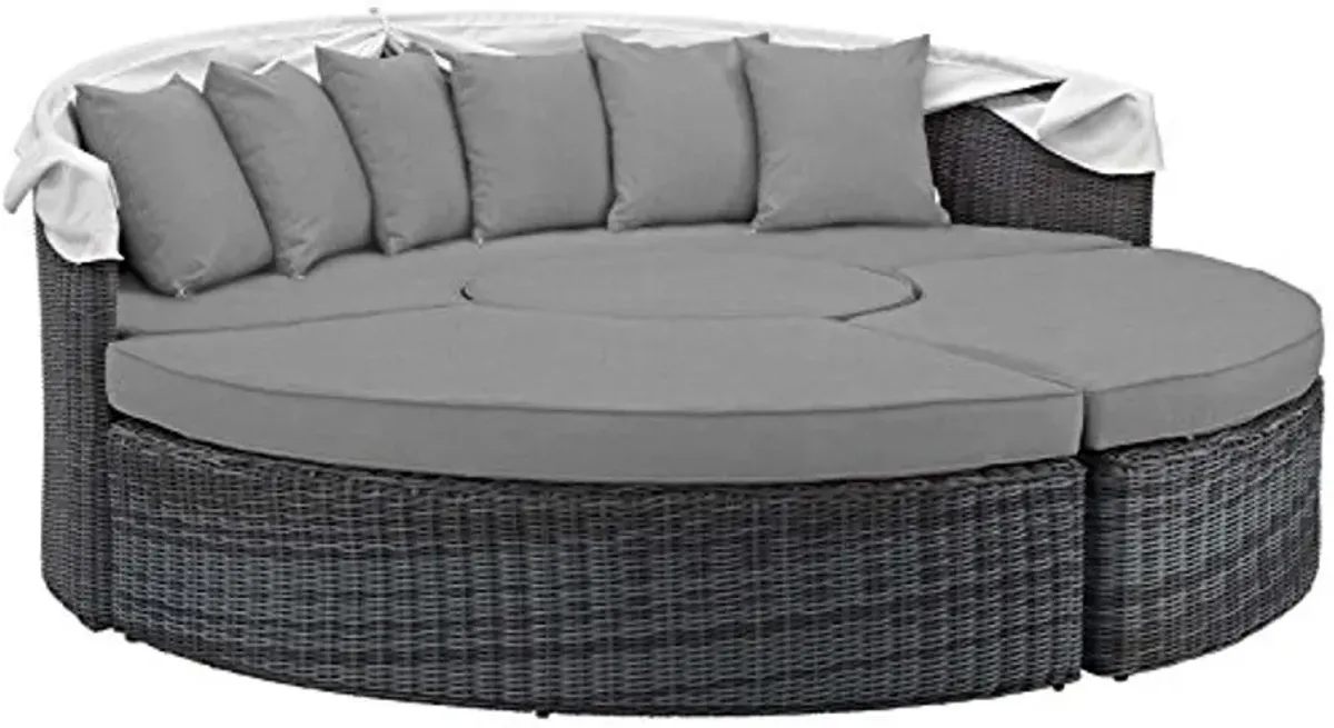 Modway Summon Outdoor Patio Daybed with Canopy and Sunbrella Cushions in Canvas Gray