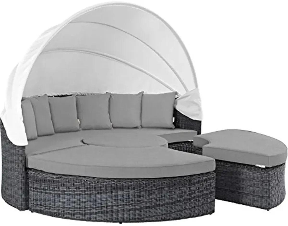 Modway Summon Outdoor Patio Daybed with Canopy and Sunbrella Cushions in Canvas Gray