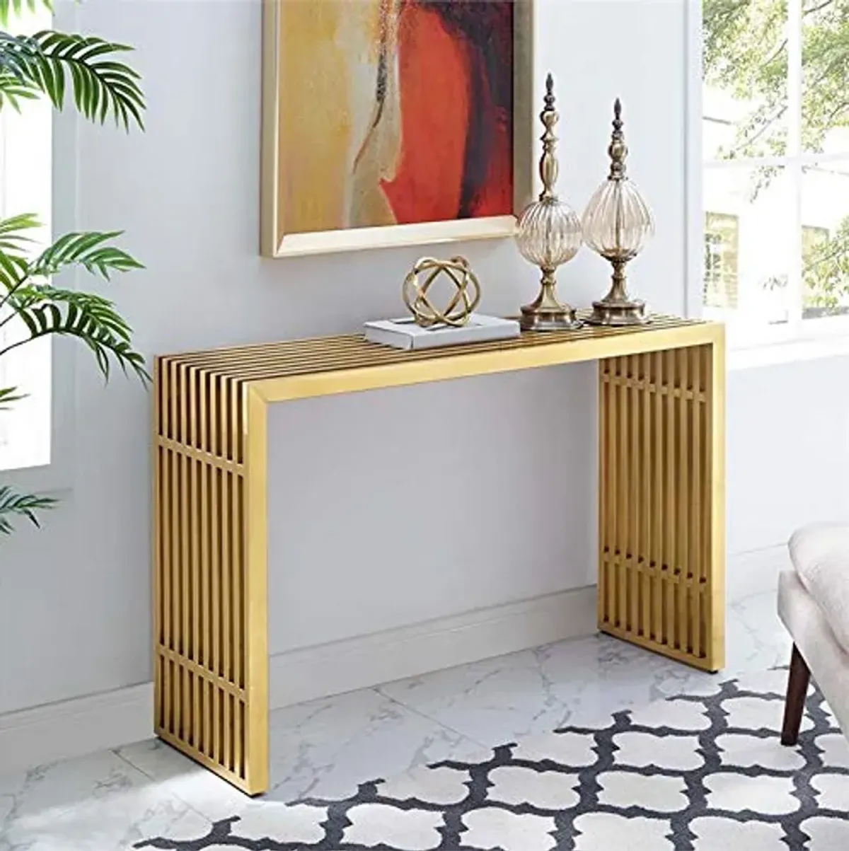 Modway Gridiron Contemporary Modern Gold Stainless Steel Console Table