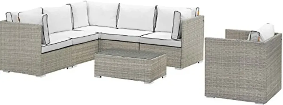 Modway EEI-3010-LGR-WHI-SET Repose 7 Piece Outdoor Patio Sectional Set in Light Gray White