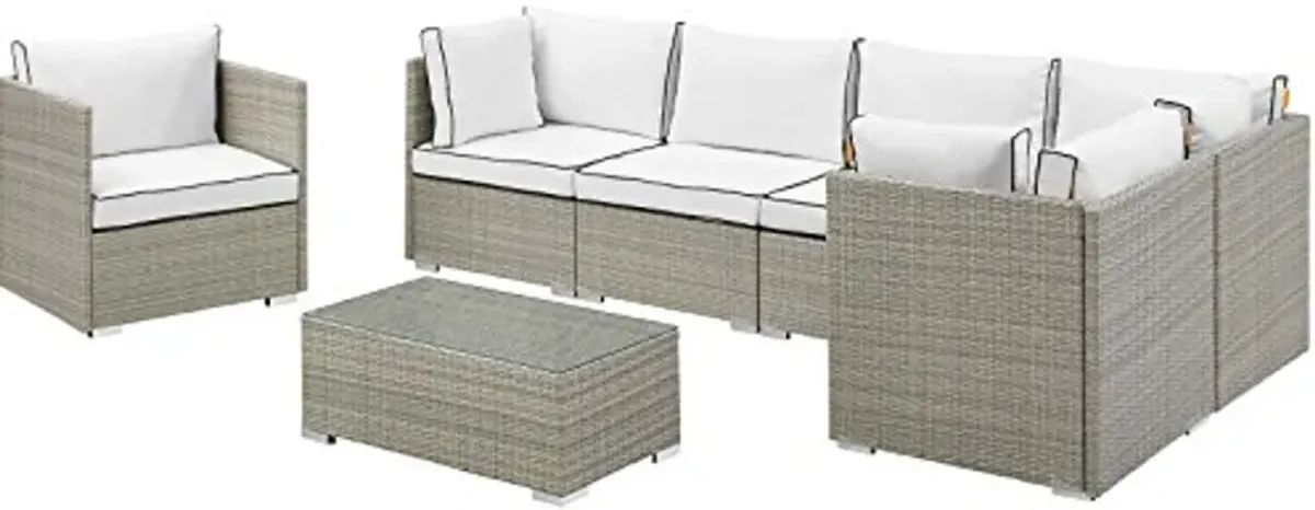 Modway EEI-3010-LGR-WHI-SET Repose 7 Piece Outdoor Patio Sectional Set in Light Gray White