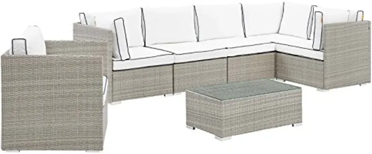 Modway EEI-3010-LGR-WHI-SET Repose 7 Piece Outdoor Patio Sectional Set in Light Gray White