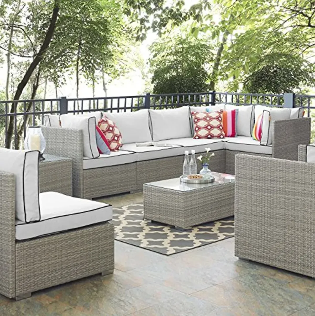 Modway EEI-3010-LGR-WHI-SET Repose 7 Piece Outdoor Patio Sectional Set in Light Gray White