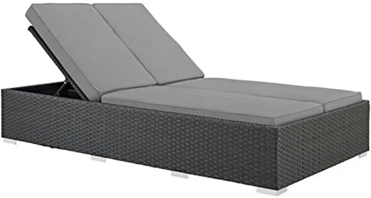 Modway Sojourn Wicker Rattan Outdoor Patio Sunbrella Fabric Double Chaise in Chocolate Gray