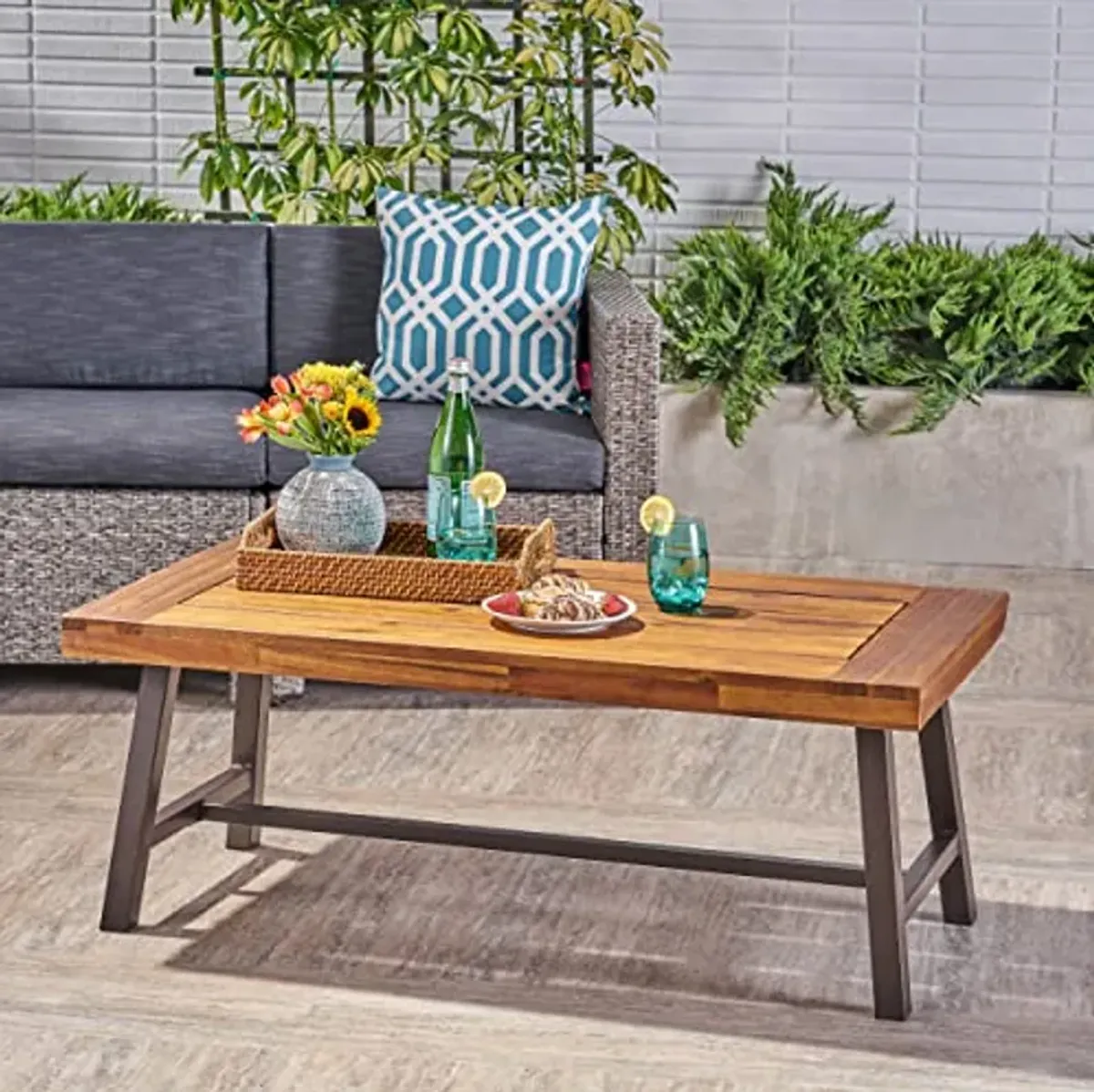 Christopher Knight Home Carlisle Outdoor Acacia Wood Coffee Table, Sandblast/Rustic Metal