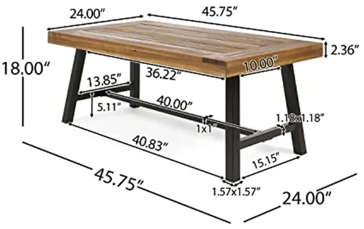 Christopher Knight Home Carlisle Outdoor Acacia Wood Coffee Table, Sandblast/Rustic Metal