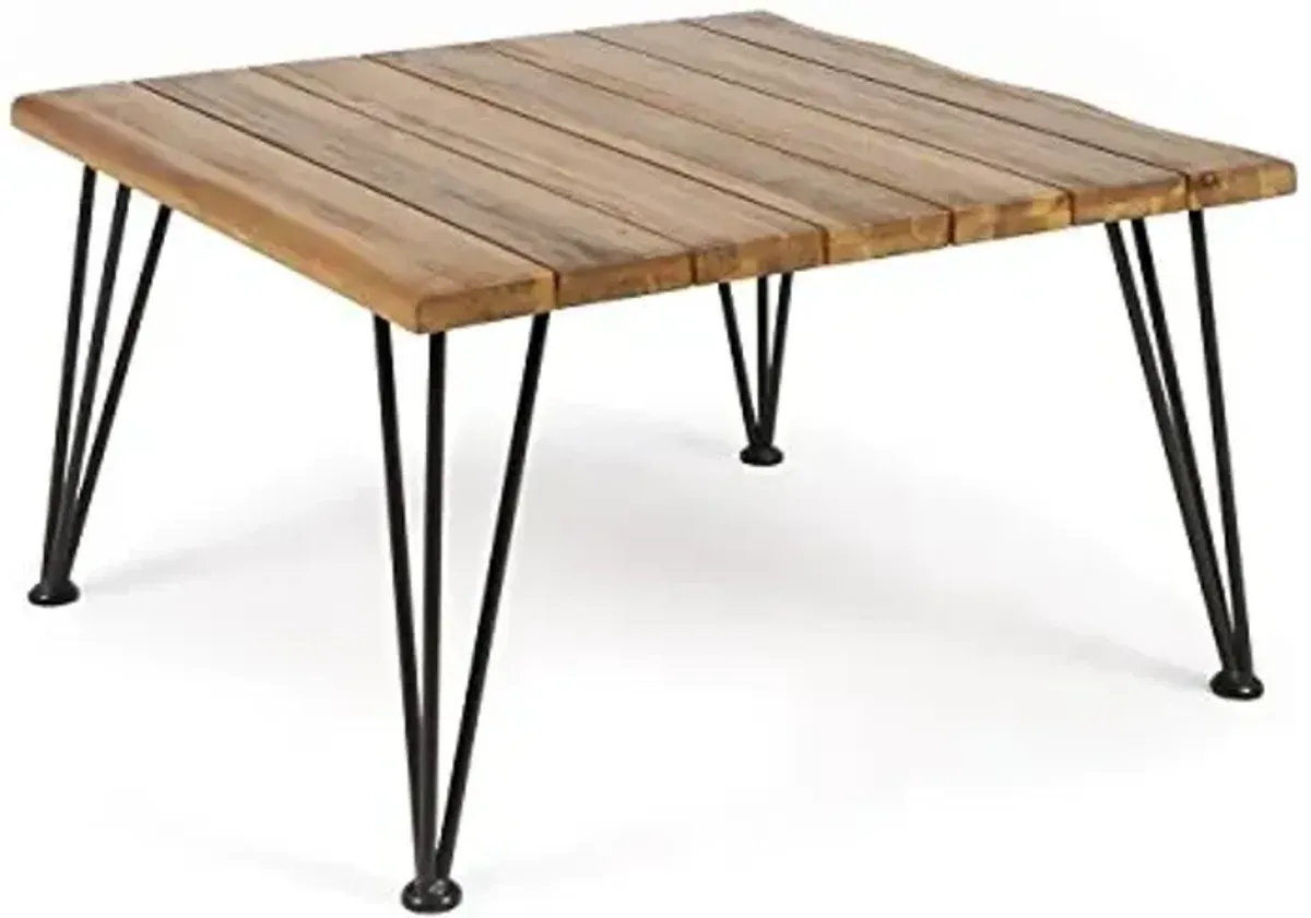 Christopher Knight Home Zion Outdoor Industrial Acacia Wood Coffee Table with Iron Frame, Teak Finish / Rustic Metal