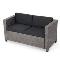 Christopher Knight Home Puerta Outdoor Wicker Loveseat with Cushions, Grey and Mixed Black