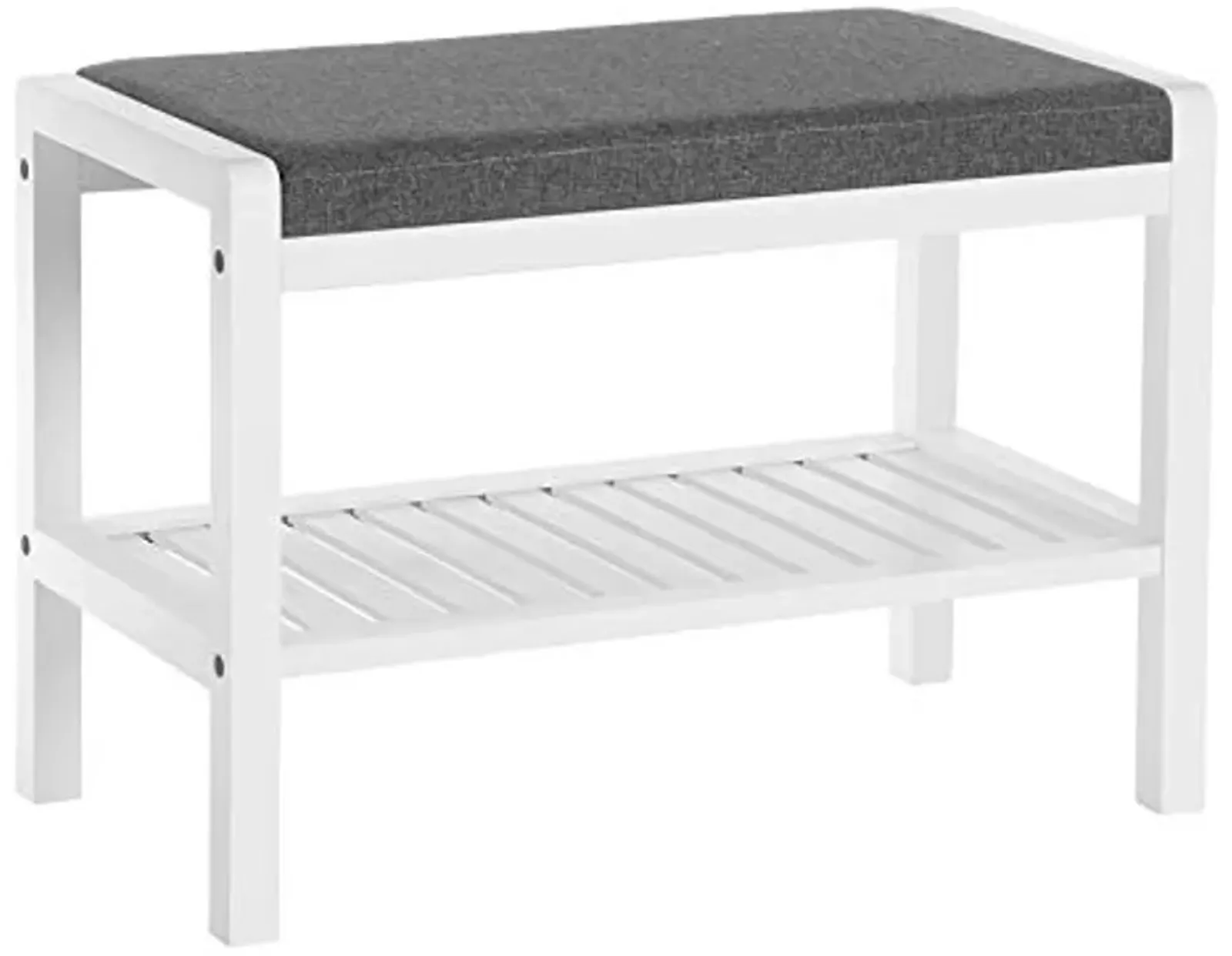 SONGMICS Shoe Rack Bench with Cushion Upholstered Padded Seat, Storage Shelf, Shoe Organizer, Holds Up to 350 lb, Ideal for Entryway Bedroom Living Room Hallway Garage Mud Room Gray and White ULBS65WN