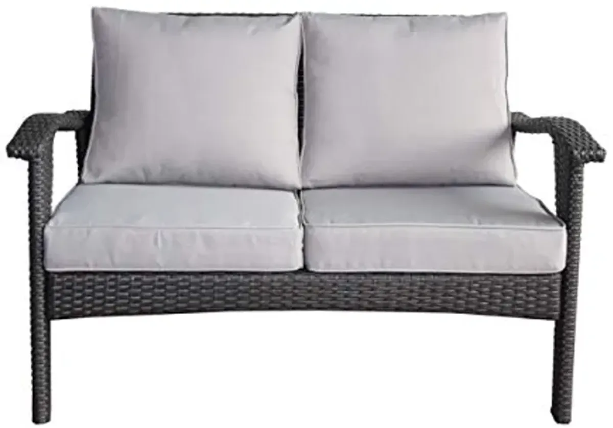 Christopher Knight Home Honolulu Outdoor Wicker Loveseat with Water Resistant Cushions, Grey / Silver Cushion