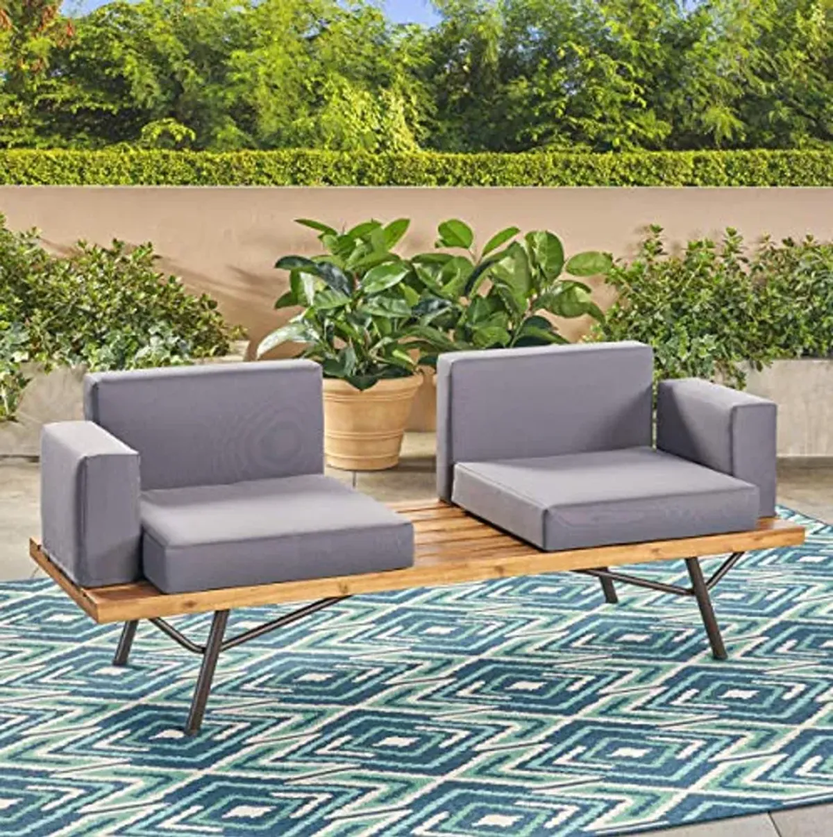 Christopher Knight Home Baish Outdoor Acacia Wood 2 Seater Sofa, Teak Finish/Dark Gray