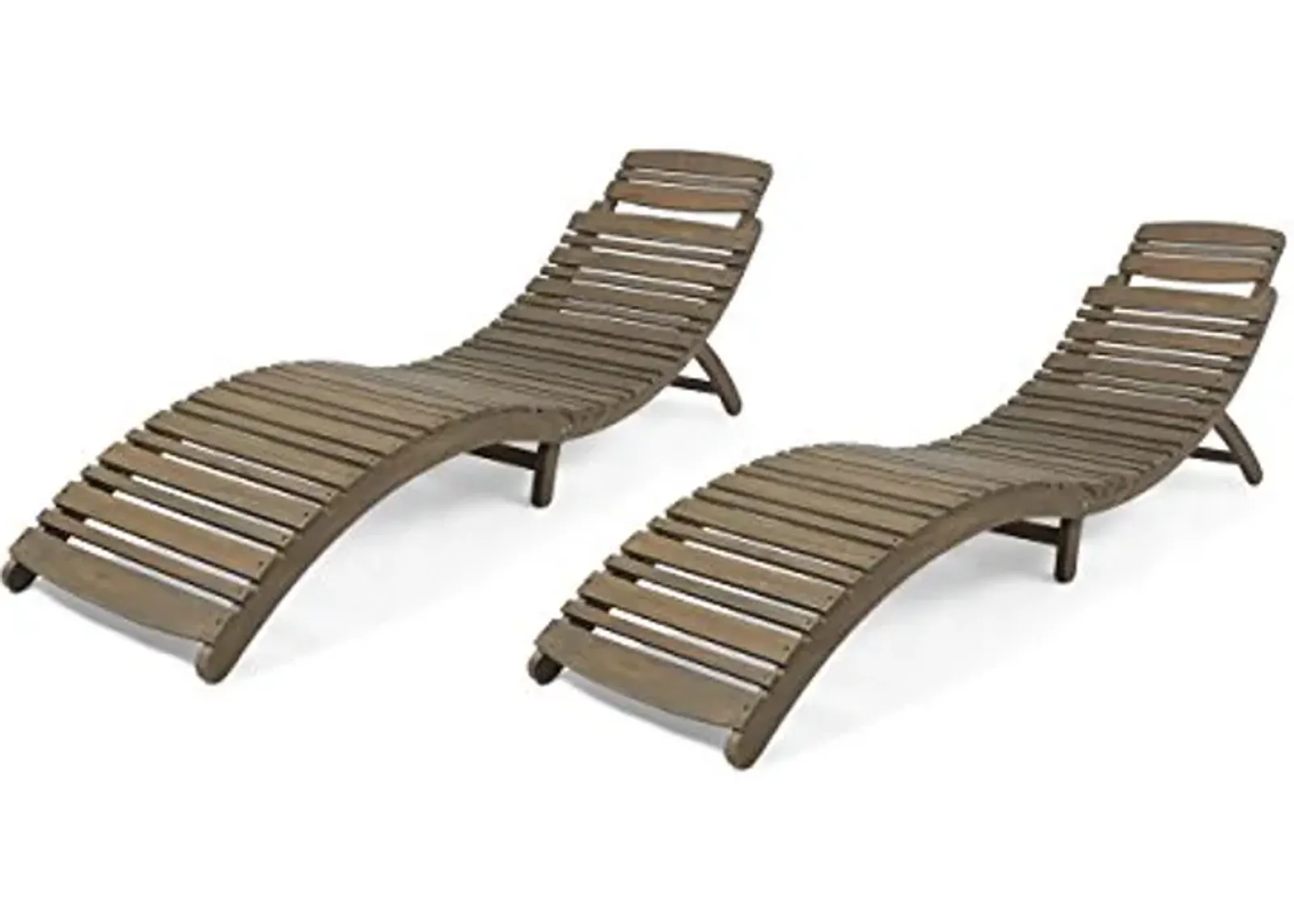 Christopher Knight Home Tycie Outdoor Acacia Wood Foldable Chaise Lounge (Set of 2), Gray Finish