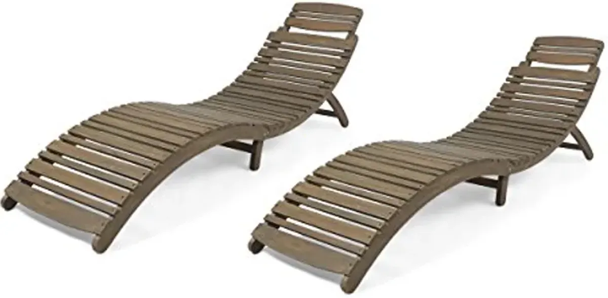 Christopher Knight Home Tycie Outdoor Acacia Wood Foldable Chaise Lounge (Set of 2), Gray Finish