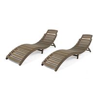 Christopher Knight Home Tycie Outdoor Acacia Wood Foldable Chaise Lounge (Set of 2), Gray Finish