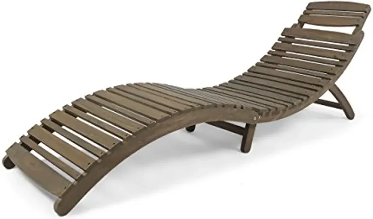 Christopher Knight Home Tycie Outdoor Acacia Wood Foldable Chaise Lounge, Gray Finish