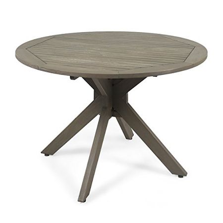 Christopher Knight Home Stanford Outdoor Round Acacia Wood Dining Table with X Base, Gray Finish
