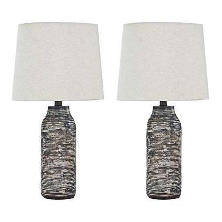 Signature Design by Ashley Mahima Eclectic Paper Table Lamp, 2 Count , 25.5", Black & White