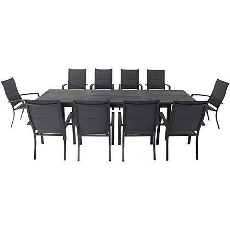 Hanover DAWDN11PCHB-GRY Dawson (11 Piece) Dining Set, Gray Outdoor Furniture, 11pc High Back, Extension Table
