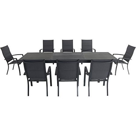 Hanover DAWDN9PCHB-GRY, Gray Outdoor Furniture, 9pc High Back Dining, Extension Table