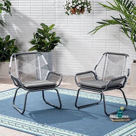 Christopher Knight Home Lydia Outdoor Wicker Club Chair (Set of 2), Gray/White/Gray