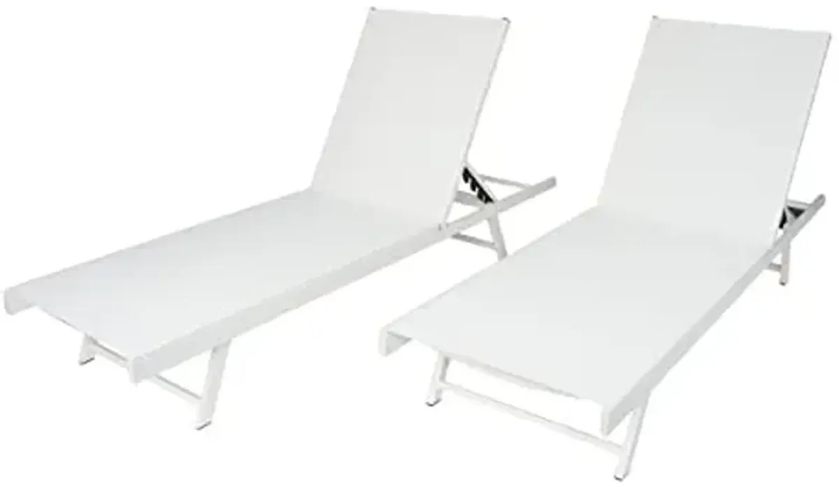 Christopher Knight Home Salton Outdoor Aluminum and Mesh Chaise Lounge Set, 2-Pcs Set, White / White