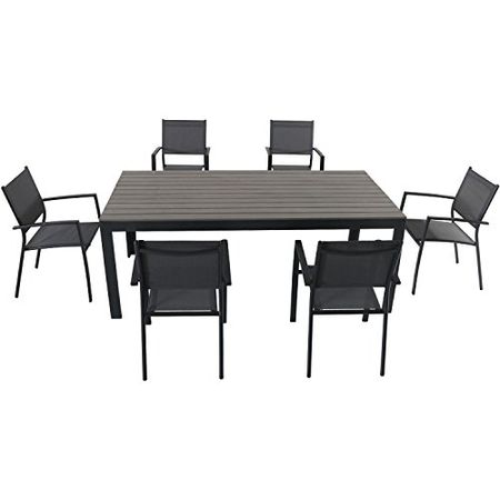 Hanover TUCSDN7PC-GRY Tucson (7 Piece) Dining Set, Gray Outdoor Furniture, 7pc Sling