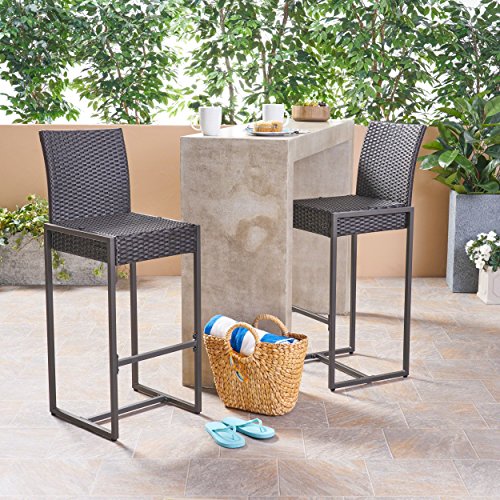 Christopher Knight Home Kelly Outdoor Wicker 30 Inch Barstool (Set of 2), Dark Brown