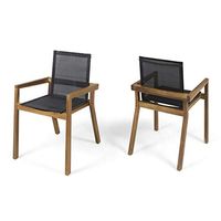 Christopher Knight Home Jimmy Outdoor Acacia Wood and Mesh Dining Chairs (Set of 2), Teak Finish