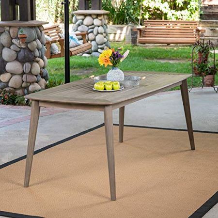 Christopher Knight Home Fred Outdoor Acacia Wood Rectangular Dining Table, Gray Finish