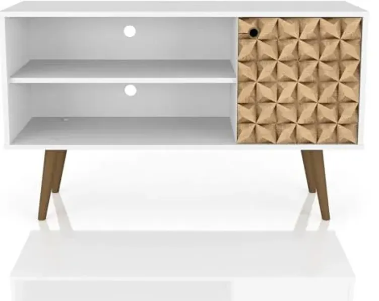 Manhattan Comfort Liberty Mid Century Modern TV Stand for Televisions up to 46 Inches, Bedroom and Living Room Entertainment Center with Storage, Shelves, and Cabinet, 43" Wide, White/3d Print