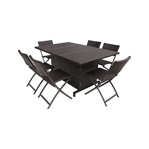 Christopher Knight Home Zora Outdoor 7 Piece Foldable Wicker Dining Set, Multi Brown
