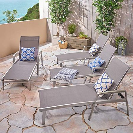 Christopher Knight Home Joy Outdoor Mesh and Aluminum Chaise Lounge (Set of 4), Gray