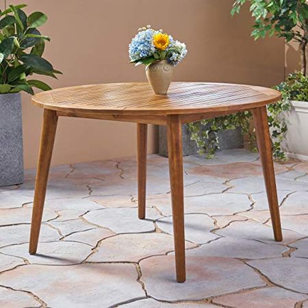 Christopher Knight Home Nick Outdoor Acacia Wood Round Dining Table, Teak Finish