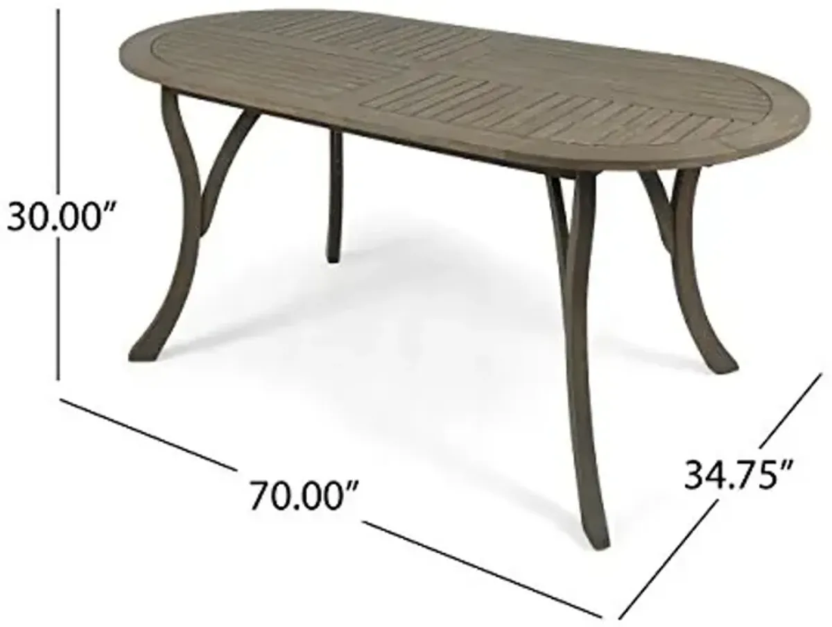 Christopher Knight Home Great Deal Furniture Christopher Knight Home Baia Outdoor Acacia Wood 70' Oval Dining Table, Gray Finish