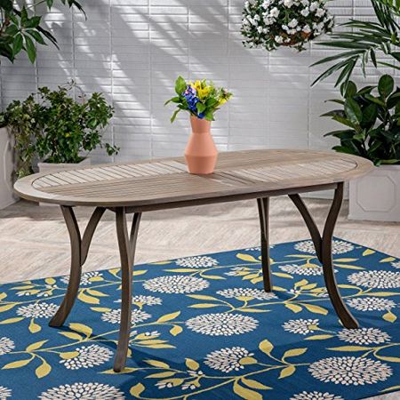 Christopher Knight Home Baia Outdoor Acacia Wood 70" Oval Dining Table, Gray Finish