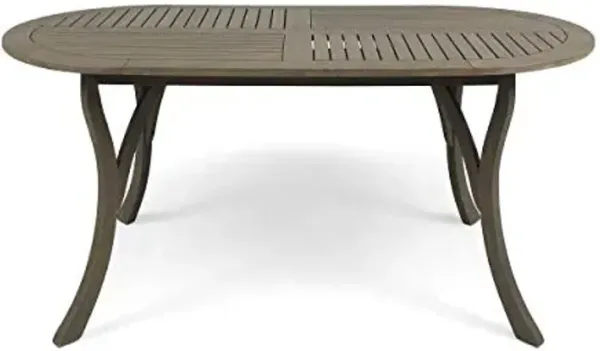Christopher Knight Home Great Deal Furniture Christopher Knight Home Baia Outdoor Acacia Wood 70' Oval Dining Table, Gray Finish