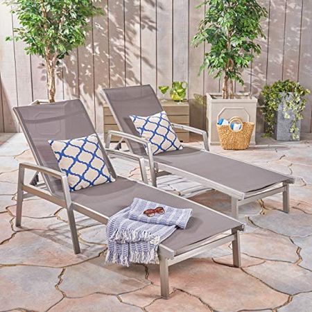 Christopher Knight Home Joy Outdoor Mesh and Aluminum Chaise Lounge (Set of 2), Gray