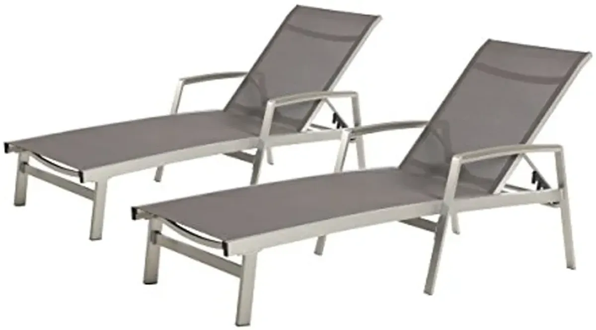 Christopher Knight Home Joy Outdoor Mesh and Aluminum Chaise Lounge (Set of 2), Gray