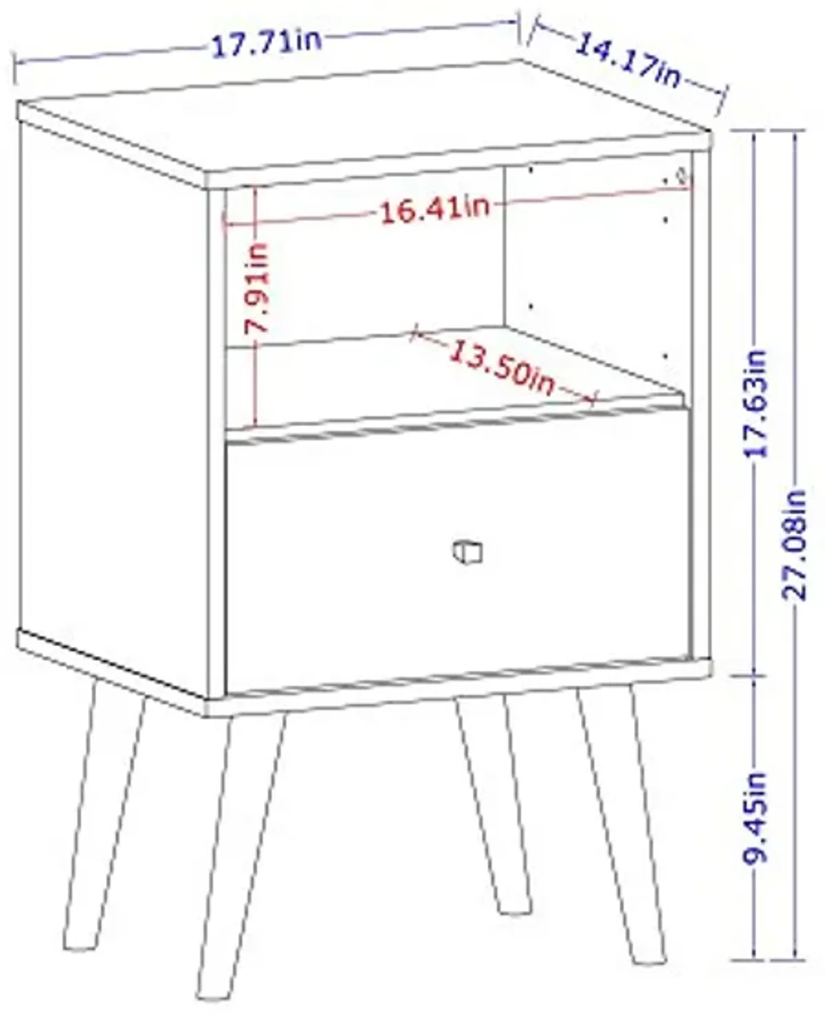 Manhattan Comfort Liberty Mid Century Modern Nightstand with Drawer and Cubby, Bedside Table for Bedroom and Living Room, Night Stand Accent Decor, Easy Assembly, Rustic Brown/Aqua Blue