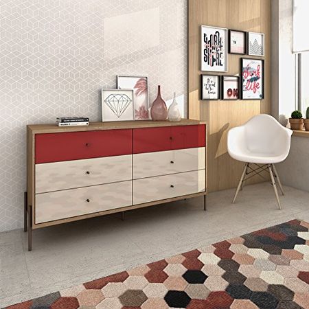 Manhattan Comfort Joy Series Bedroom Dresser, Red/Off-White