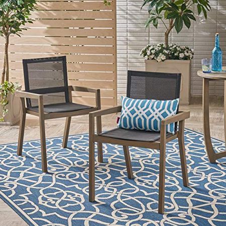 Christopher Knight Home 305156 Jimmy Outdoor Acacia Wood and Mesh Dining Chairs (Set of 2), Gray Finish