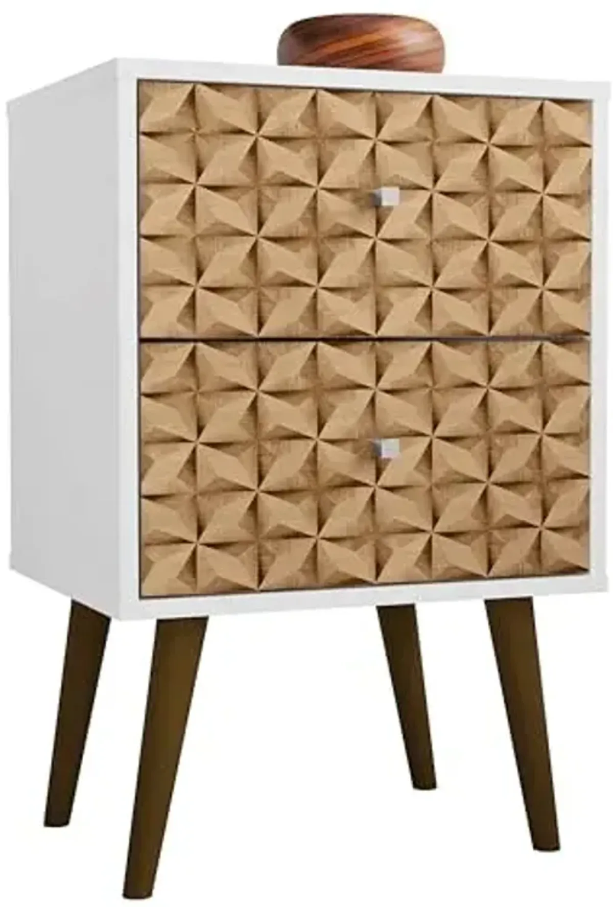 Manhattan Comfort Liberty Mid Century Modern Nightstand with Drawers, Bedside Table for Bedroom and Living Room, Night Stand Accent Decor, Easy Assembly, White/Brown